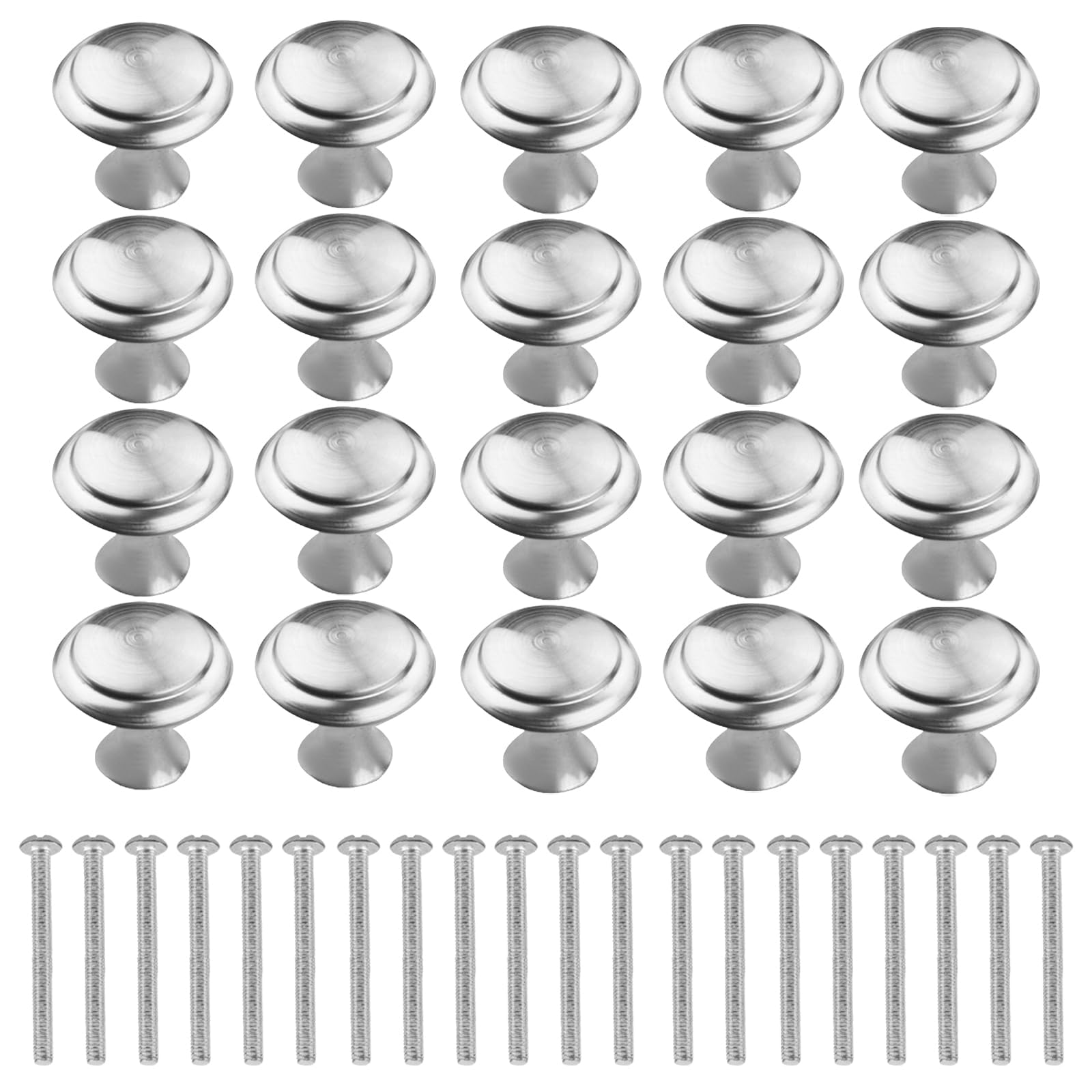 DEFIYEAR 20 Pieces Drawer Knobs, Cupboard Knobs Stainless Steel, Polished Door Handle Knob for Kitchen Cupboards Wardrobe Furniture, Pull Handles with Screws Used for Cabinet and Drawer(Silver)