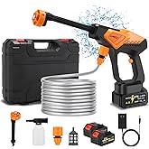 AOODIL Cordless Pressure Washer Battery Powered, 6 in 1 Nozzle Portable Power Washer with 2 Batteries, 800PSI Cordless Power Washer with 5m Hose, Hard Carry Case for Car, Home & Garden