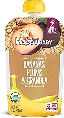 Happy Baby Organics Stage 2 Baby Food Pouches, Gluten Free, Vegan & Healthy Snack, Clearly Crafted Fruit & Veggie Puree, Bana