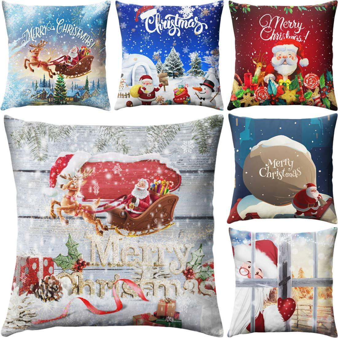 papasgix Chirstmas Cushion Covers Decoration Throw Pillow Cases Cotton Lined Red Home Bed Decor Suqare Sofa Couch Pillowcase for Holiday, 45 x 45 cm，6 Pack