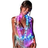 Wuwdysa Womens Led Light Up Sequin Fringe Vest Sparkly Fitted Jacket Cardigan Silver Shiny Glitter Tops Cowgirl Disco Party