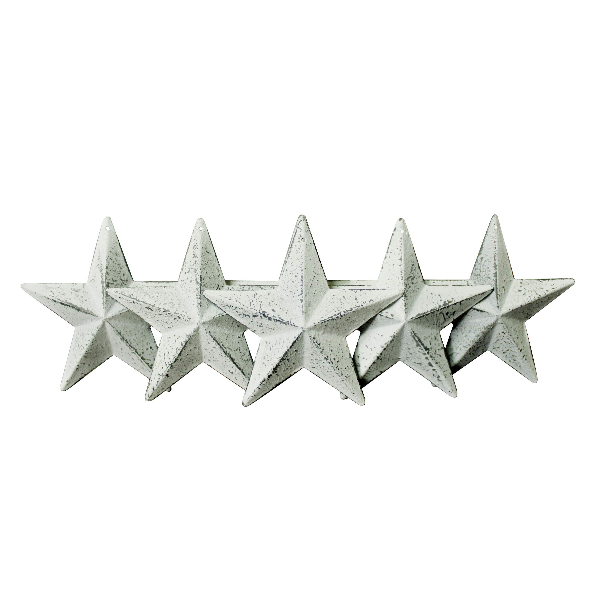 CVHOMEDECO. Country Rustic Antique Vintage Gifts Metal Barn Star Wall/Door Decor, 4 Inch, Set of 6. (Whitewash)