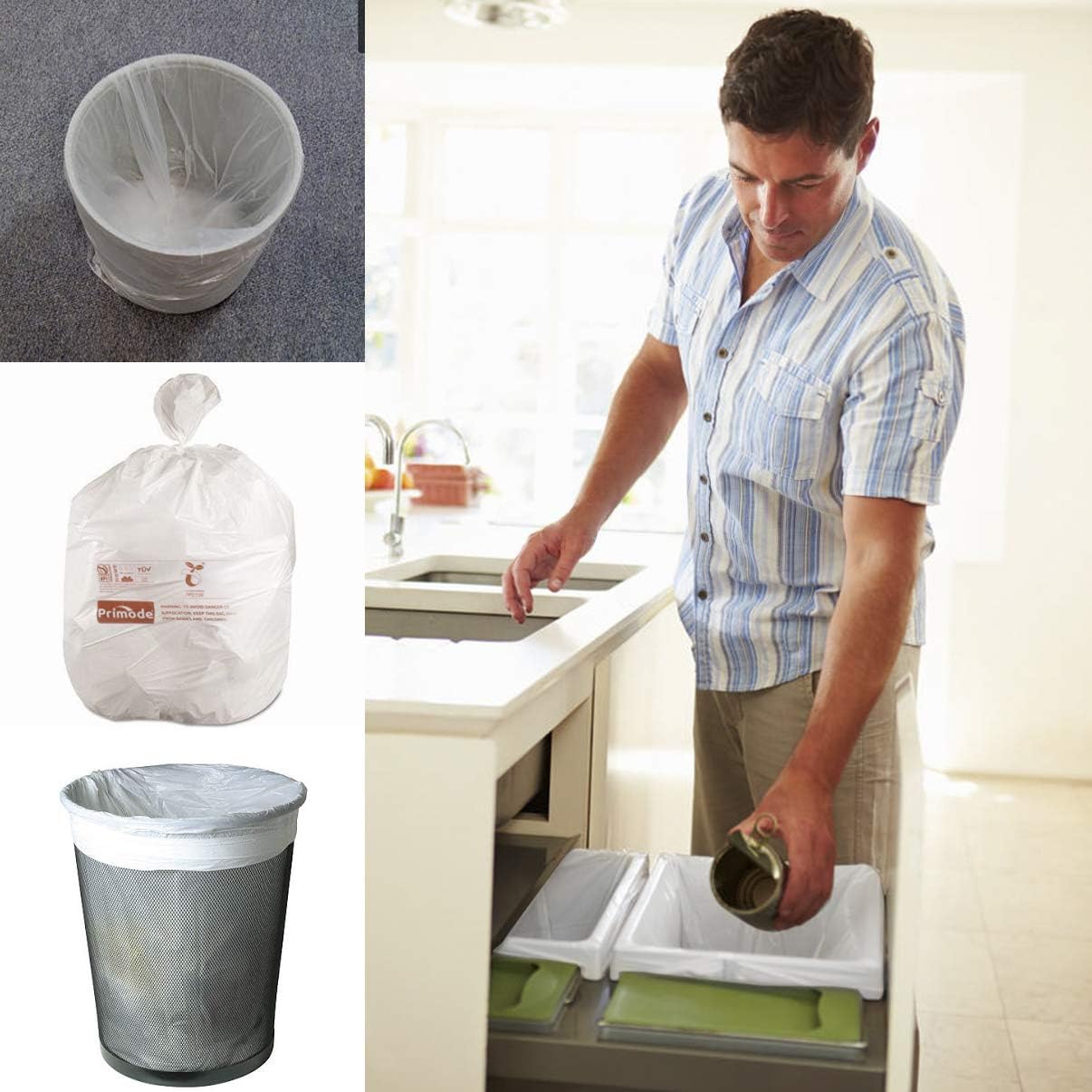 Primode 100% Compostable Bags, 3 Gallon Food Scraps Yard Waste Bags, 100 Count, Extra Thick 0.71 Mil. ASTMD6400 Compost Bags Small Kitchen Trash Bags, Certified By BPI And TUV: Health & Personal Care