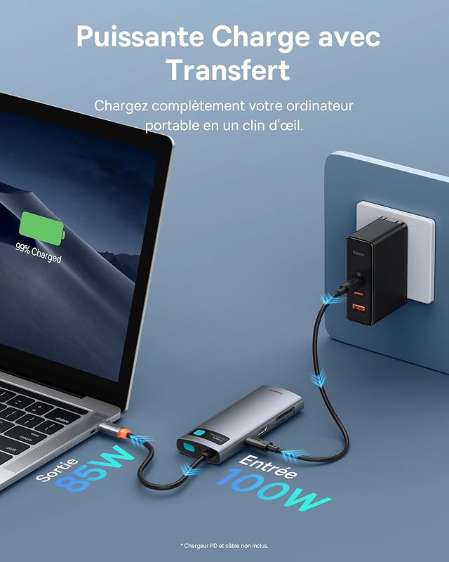 Hub USB C 7 en 1 Adaptateur avec 4K@60Hz HDMI, PD 100W, 3 USB-A 3.0 5Gbps, Lecteur Carte SD/TF, Stations d'accueil pour Ordinateur Portable MacBook/Surface Pro/iPad/Steam Deck/Rog Ally/Samsung