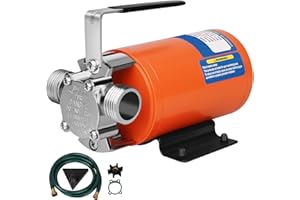 FLOWPAC 12V Water Pump 1/10 HP 330 GPH Water Transfer Pump With 3/4 inch Ports Suction Hose And Spare Impeller Electric Water Pump Utility Pump-Orange