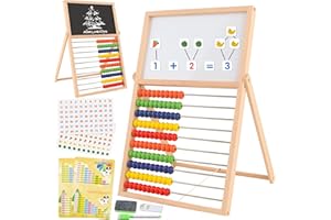 Ranqibo Wooden Abacus for Kids Math - Double-Sided Blackboard Whiteboard Magnetic Abacus with 100 Magnetic Number & Fruit Stickers - Educational Counting Games Kids Gift
