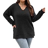Gloria&Sarah Women's Casual Long Sleeve V Neck Lightweight Knitted Sweaters Loose Fit Plus Size Tunic Tops L-4XL