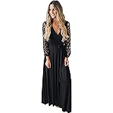 Solid Color V Neck Long Sleeve Casual Loose Dress - United