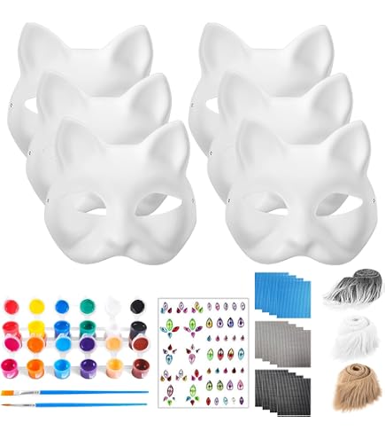 Kit 6 Masques Thériens Vierges à Customiser - Fourrure, Feutre, Filet Yeux, Pour Cosplay Ou Halloween - 3