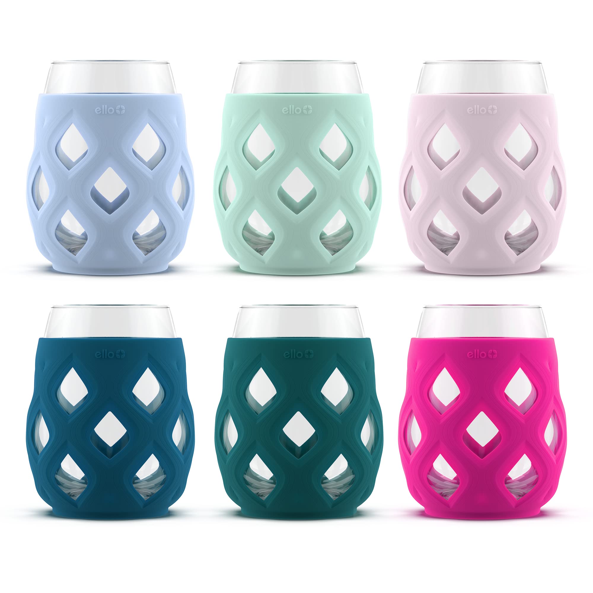 Photo 1 of ***SOME COULD BE BROKEN***Ello Cru 17oz Stemless Wine Glass Set with Protective Silicone Sleeves, 6 Pack Cocktail Glass Perfect for Summer Patios and Parties Holiday Gifting Her Him Mother's Day, Dishwasher Safe, Berry Smash
