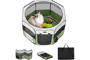 PETSFIT 29" Puppy Playpen with Removable Waterproof Mat & Zippered Roof | RV, Camping, Travel Dog Pen | Indoor/Outdoor Whelping & Cat Observation Space(29.5"x29.5"x16.5"H)