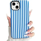 NITITOP Compatible with iPhone 15 Case Matte Cute Vertical Stripes for Women Girls Men Boy Striped Pattern Hybrid 2 Layers Back Shockproof Protective Cover - Blue White
