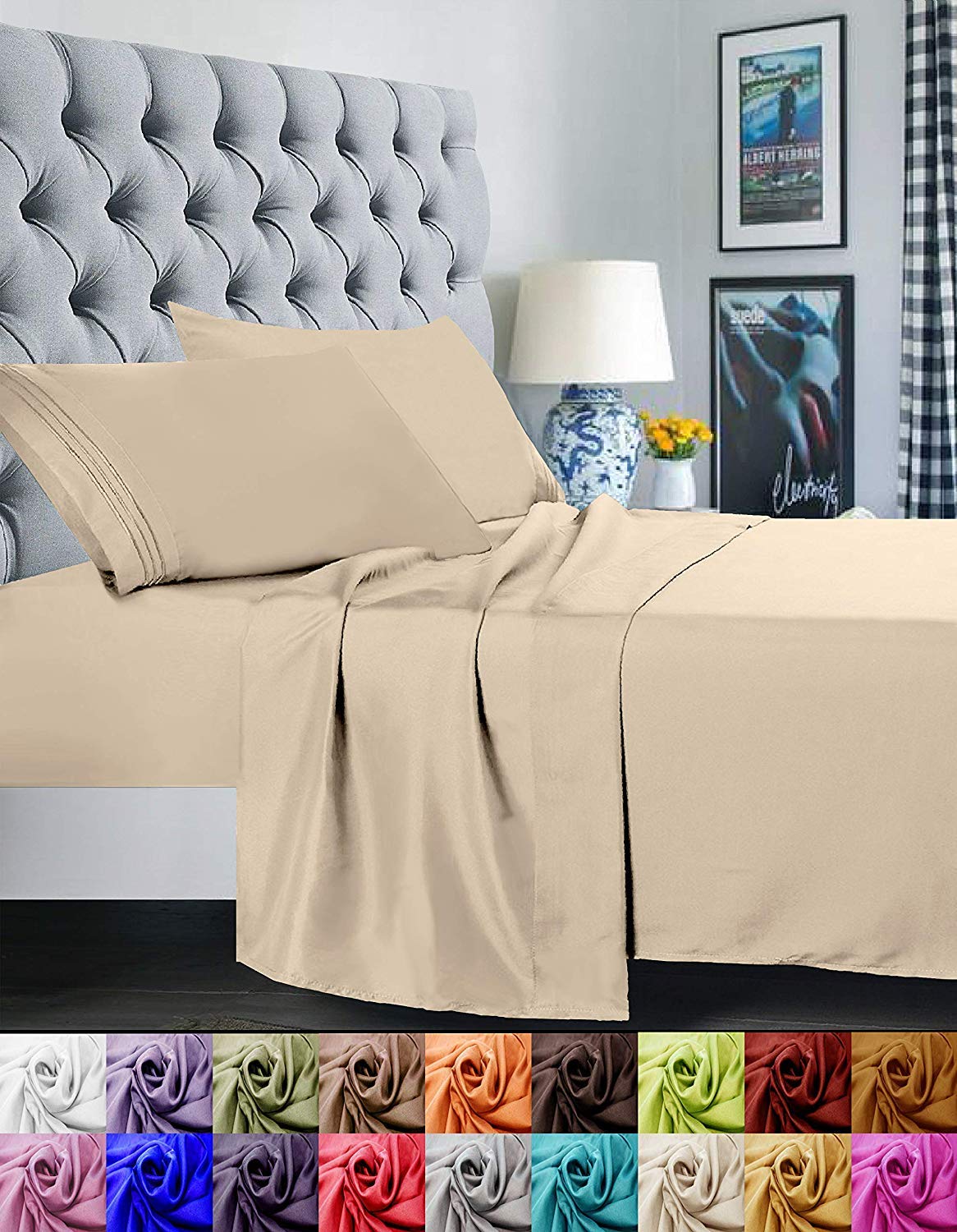Elegant Comfort 1500 Thread Count Luxury Egyptian Quality Super Soft Wrinkle Free and Fade Resistant 3-Piece Sheet Set, Twin/Twin X-Large, Beige