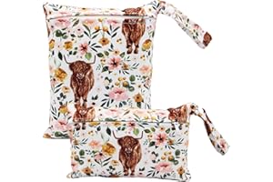 SMARBORE 2 Pack Cute Little Wet Dry Bags for Baby Diapers & Breast Pump Parts, Waterproof Reusable Wet Bag with Handle, Beach Pool Gym Bag Stroller Yoga Toiletries Daycare Organizer, 7.9"*9.8"/5.9"*8.9"