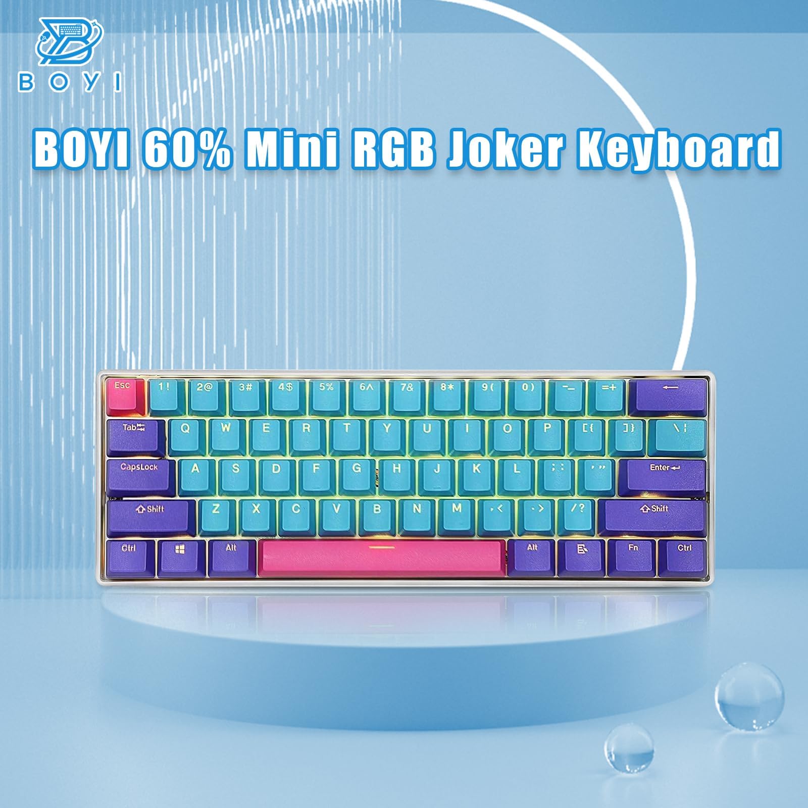 BOYI 60% Wired Mechanical Gaming Keyboard,61 Mini RGB Cherry MX Switch PBT Keycaps NKRO Programmable Type-C Hot Swappable Gaming Keyboard for Windows&Mac (Joker Color,Cherry MX Blue Switch)