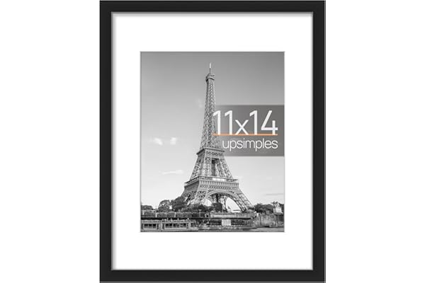 upsimples 11x14 Picture Frame, Display Pictures 8x10 with Mat or 11x14 Without Mat, Wall Hanging Photo Frame, Black, 1 Pack