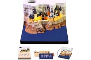 RSLIPIN 3D Calendar 2026 Time Piece Calendar, Magic Castle Weekly Calendar 3D Memo Pad Tear Away Calendar,3D Art Calendar 2026 Desk Calendar with Lights