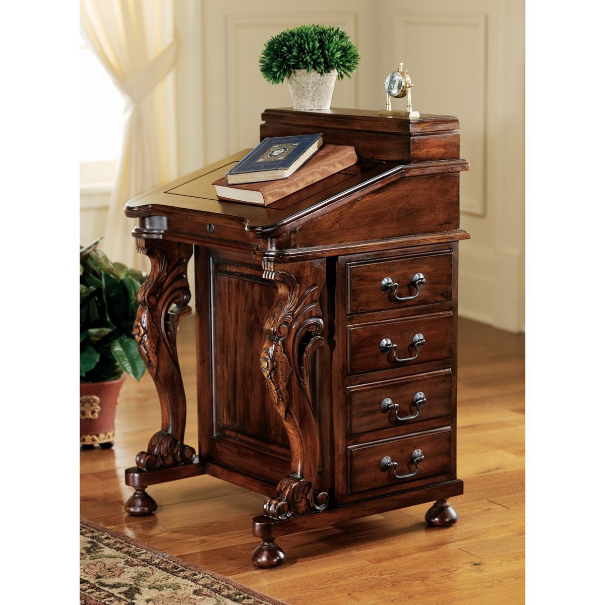 Design Toscano Captain's Davenport Home Office Desk, 33 Inch, Mahogany, Walnut