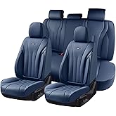 Coverado Leather Seat Covers, 5 Seats Waterproof Seat Covers for Cars, Front and Rear Seat Cover, Luxury Car Seat Protectors, Universal Car Seat Cushions Automotive Accessories Fit for Most Cars, Navy