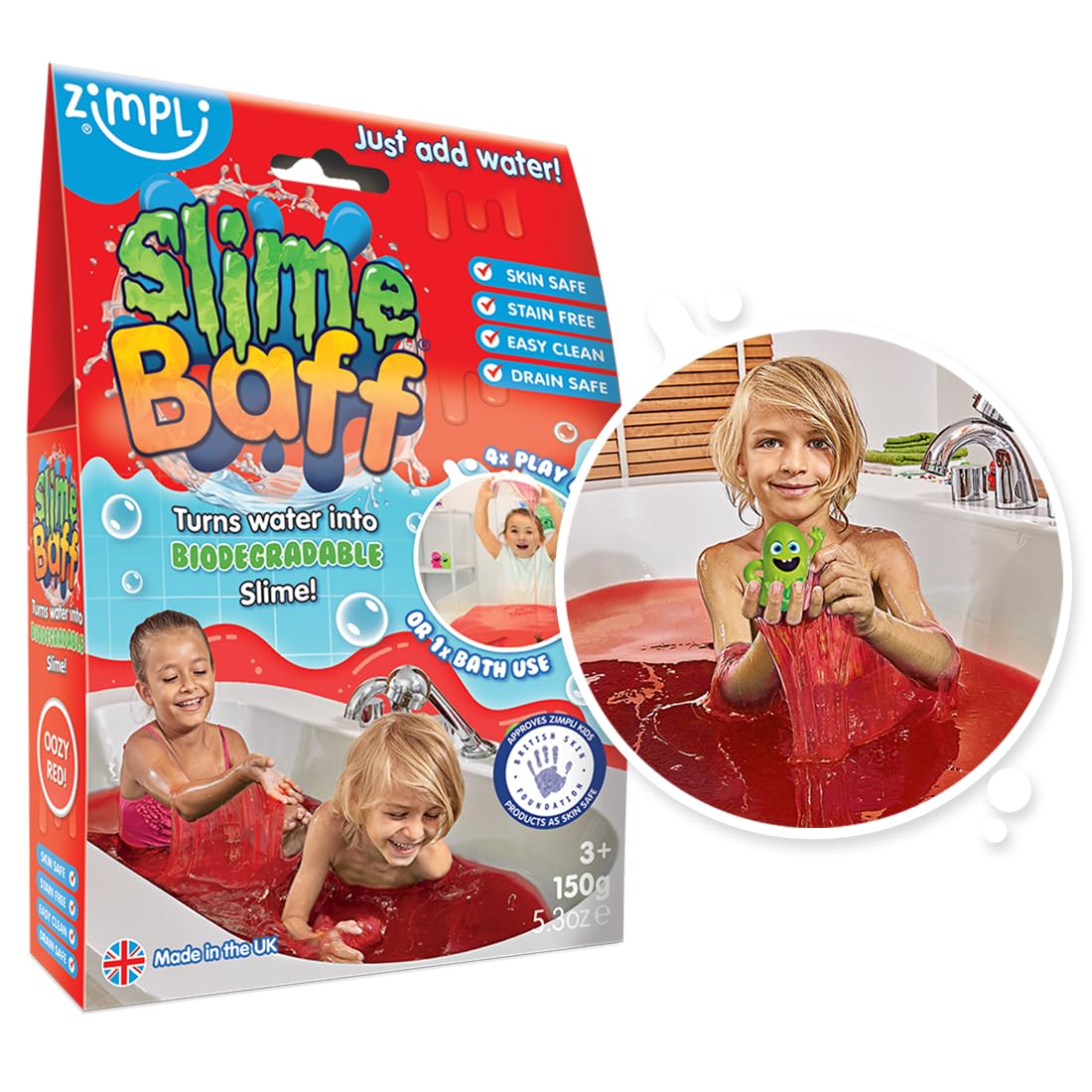 ZIMPLI - Slime Baff Red, 1 Bath or 4 Play Uses, Just add water to create gooey slime, Tuff Tray Accessory, Gift for Boys & Girls, Certified Biodegradable, UK Made