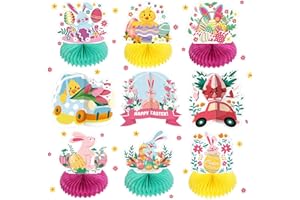 Obrlinaye 9 Pcs Happy Easter Honeycomb Easter Bunny Honeycomb Party Centerpiece for Tables, Cute Rabbit Table Decorations Bunny Honeycomb Centerpiece for Easter Party
