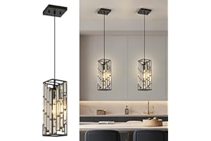 Black Iron Pendant Lights Kitchen Island, Adjustable Modern Pendant Light Fixtures 1 Pack, Mini Crystal Chandeliers Ceiling L