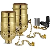 Pull Chain Light Socket Replacement, E26 Standard Screw Lamp Socket, Bulb Socket with Pull Chain Lamp Switch for Table and Floor Lamp, UL Listed (2, Gold)
