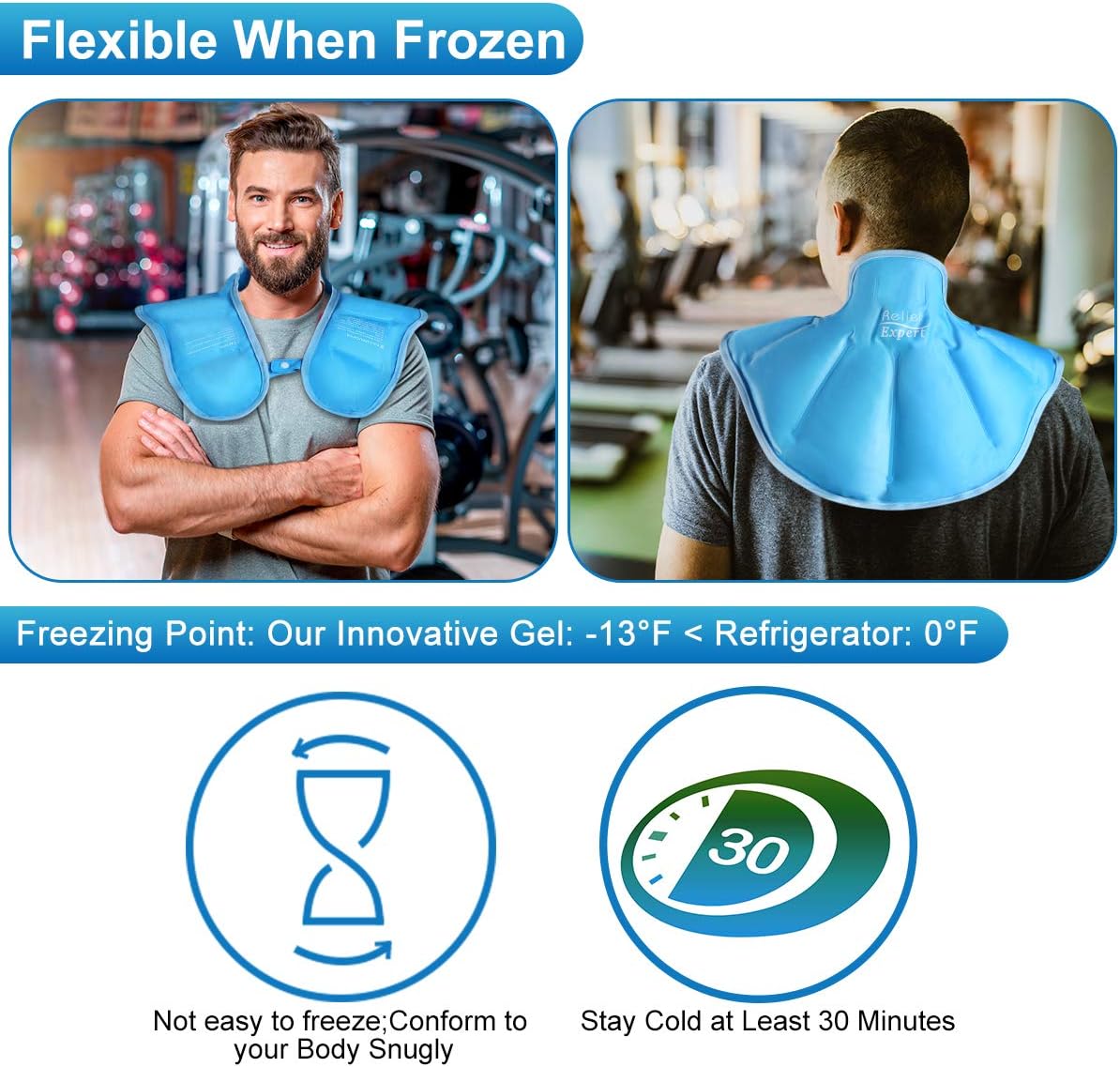 Relief Expert Large Neck Shoulder Ice Pack for Injuries Reusable Gel Cold Pack Wrap for Upper Back Pain Relief Cold Compress Therapy for Swelling, Bruises, Surgery: Health & Personal Care