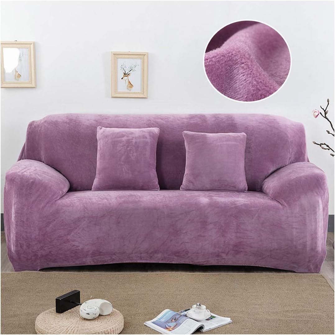 Sofa Cover Thick Plush Fabric Set 1/2/3/4 Seater Elastic Couch Cover Sofa Covers for Living Room Slipcover,Light Purple,2-Seater 145-185Cm