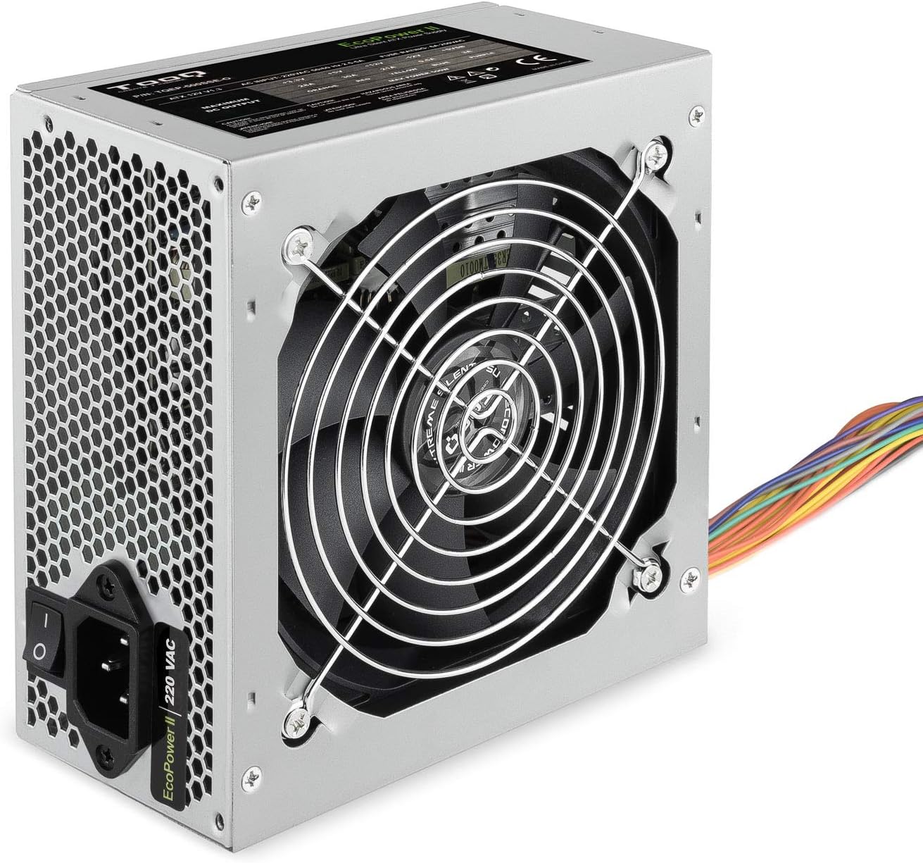 TOOQ TQEP-500SSE-O ATX Power Supply Quiet Cooling Fan, 1 x 20+4 Pins, 1 x 4 Pins, CPU, 2 x IDE, 4 x SATA, 500 W, 12 V, Silver