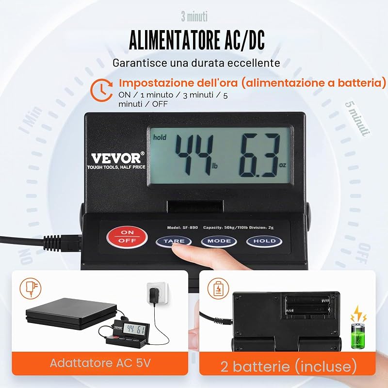 Bilancia Digitale Pesa Pacchi di Spedizione Pacchi Postali Uso Commerciale in ABS Carico tra 10g-50kg per Corriere Fattoria, Bilancia per Pacchi 250 x 250 x 43 mm Schermo LCD Funzione Tara Hold