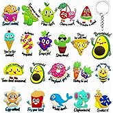Ella & Emma 20PCS Cute Keychain Party Favors for Kids – Motivational Pun Charms, Classroom Prizes, Birthday Goodie Bag Fillers, School Rewards, Teacher Treasure Box Toys, Backpack Keyrings Bulk