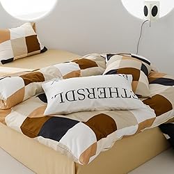 Luxlovery Beige Plaid Comforter Set King Beige and
