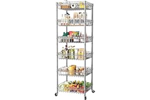 SINGAYE Shelf Storage Wire Shelving：Shelves Rack Standing Units with Wheels Closet Organizers Metal Pantry Kitchen Laundry Room Adjustable 13.5" D x 13.5" W x 63" H Silver