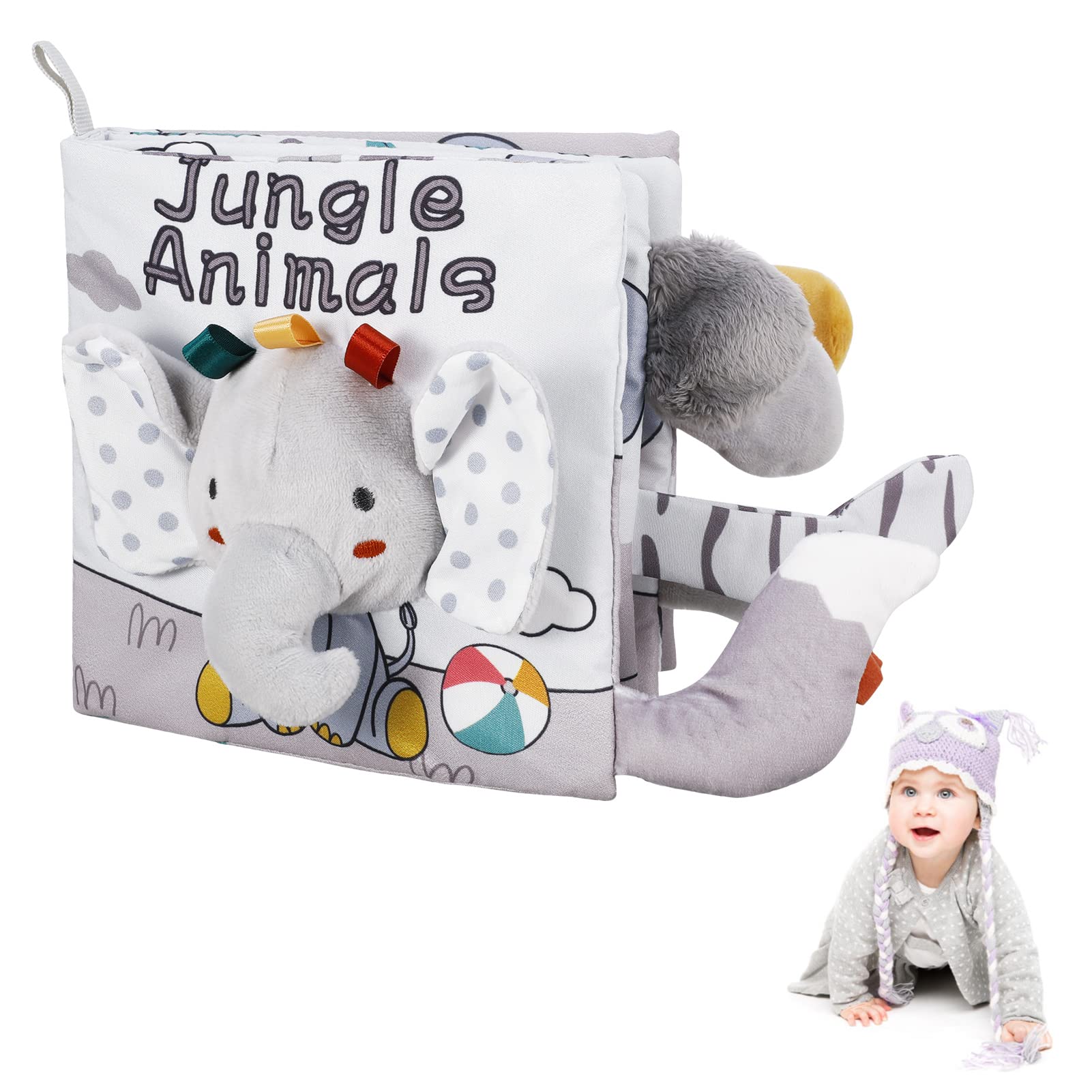 Firtink Baby Books, Soft Crinkle Cloth Sensory Toy High Contrast Soft Book, Fabric Touch and Feel Activity Early Development Toy Infant Boy Girl Shower Present