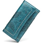 ANFUMAN Womens Wallets RFID Blocking Leather Clutch Long Wallet for Women Card Holder Phone Organizer Ladies Travel Purses Peacock Blue