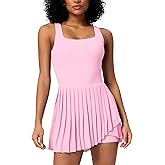 ABOCIW Tennis Dress for Women Square Neck Pleated Athletic Dress with Built-in Shorts & Bra Workout Golf Exercise Dress