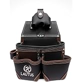 LAUTUS Oil Tanned Leather Tool Pouch Bag with Tape Measure Holder |Brown |Carpenter, Construction, Framers, Handyman | Construction Grade Leather|