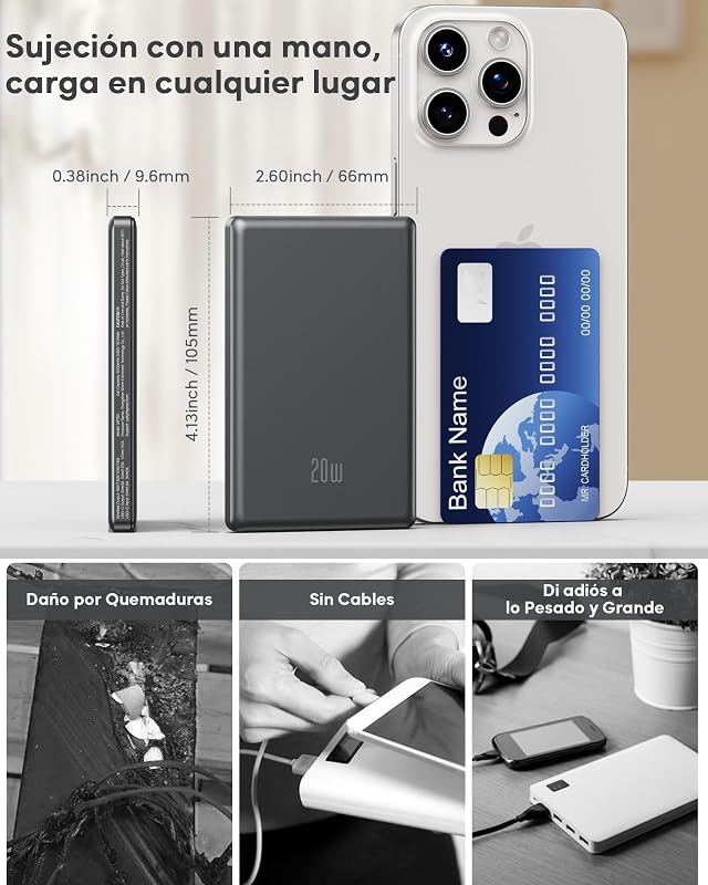 Batería Externa para MagSafe 5000mAh, Power Bank 20W Ultra Fina