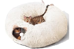 NEZIN Cat Tunnel with Cat Bed for Indoor Cats, Multifunctional Donut Tunnel Playground Toys for Cats Kitten