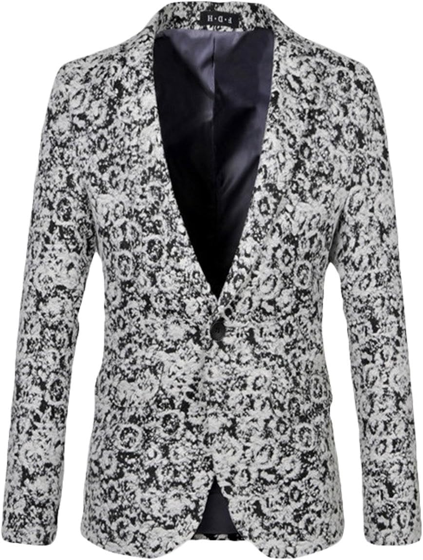 Rsclo Men's Fashion Printed One Botton Slim Fit Blazer Suit Jacket Plus Size
