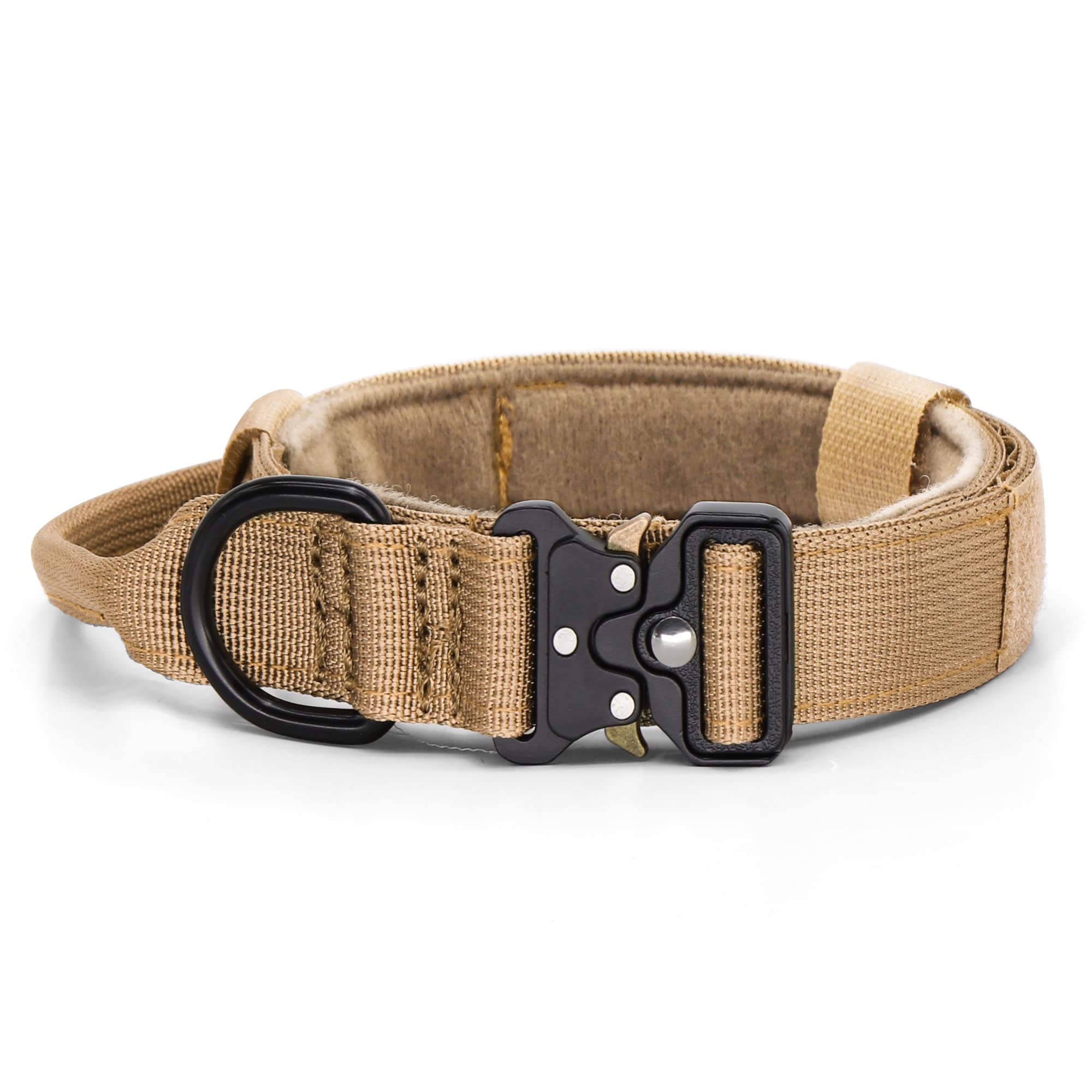 YoothBro Puppy 1 Inch Tactical Dog Collar, K9 Military Nylon Collar with Heavy Duty Metal Buckle for Medium Large Dogs Brown, S