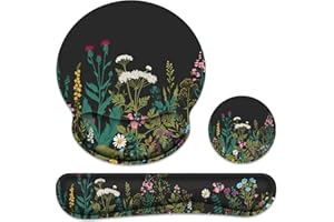 G JGOO Ergonomic Mouse Pad with Wrist Rest and Keyboard Wrist Rest, Memory Foam Wrist Rest for Computer Keyboard, Easy Typing, Pain Relief, Mouse Pad Wrist Support for Gaming,Office, Laptop, Black Flower