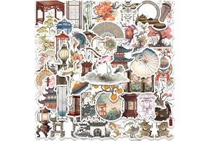 Ancient Chinese Culture Stickers |50Pcs Traditional Chinese Architectural Art Waterproof Vinyl Decals for Water Bottles Laptop Bicycle Computer Mobile Phone Skateboard Decor