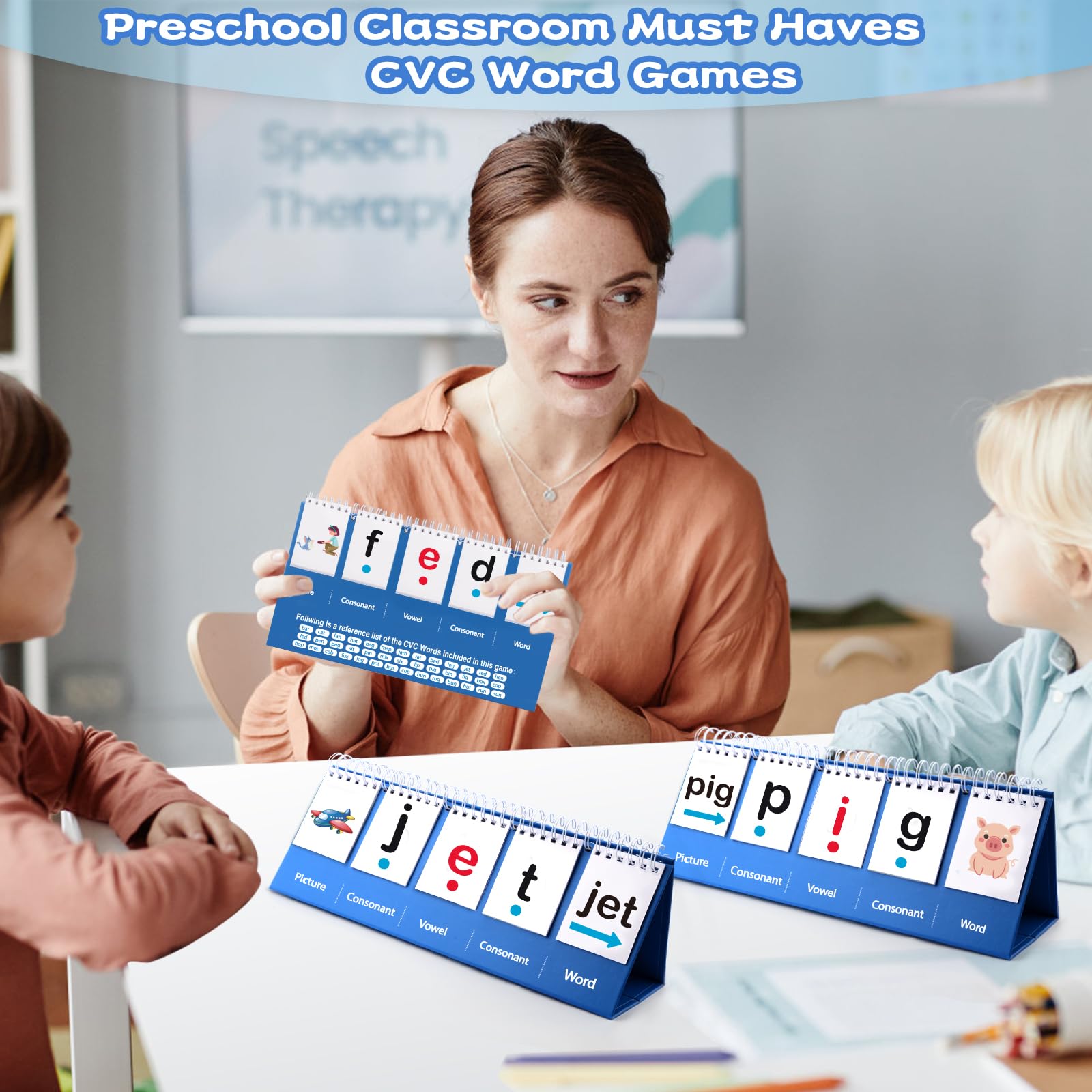 CVC Word Games-Phonics Games Sight Words Flash Cards Kindergarten, Preschool Kindergarten 1st 2nd Grade Classroom Must Haves, Speech Therapy Toys for Toddler, Special Education Toys Spelling Games