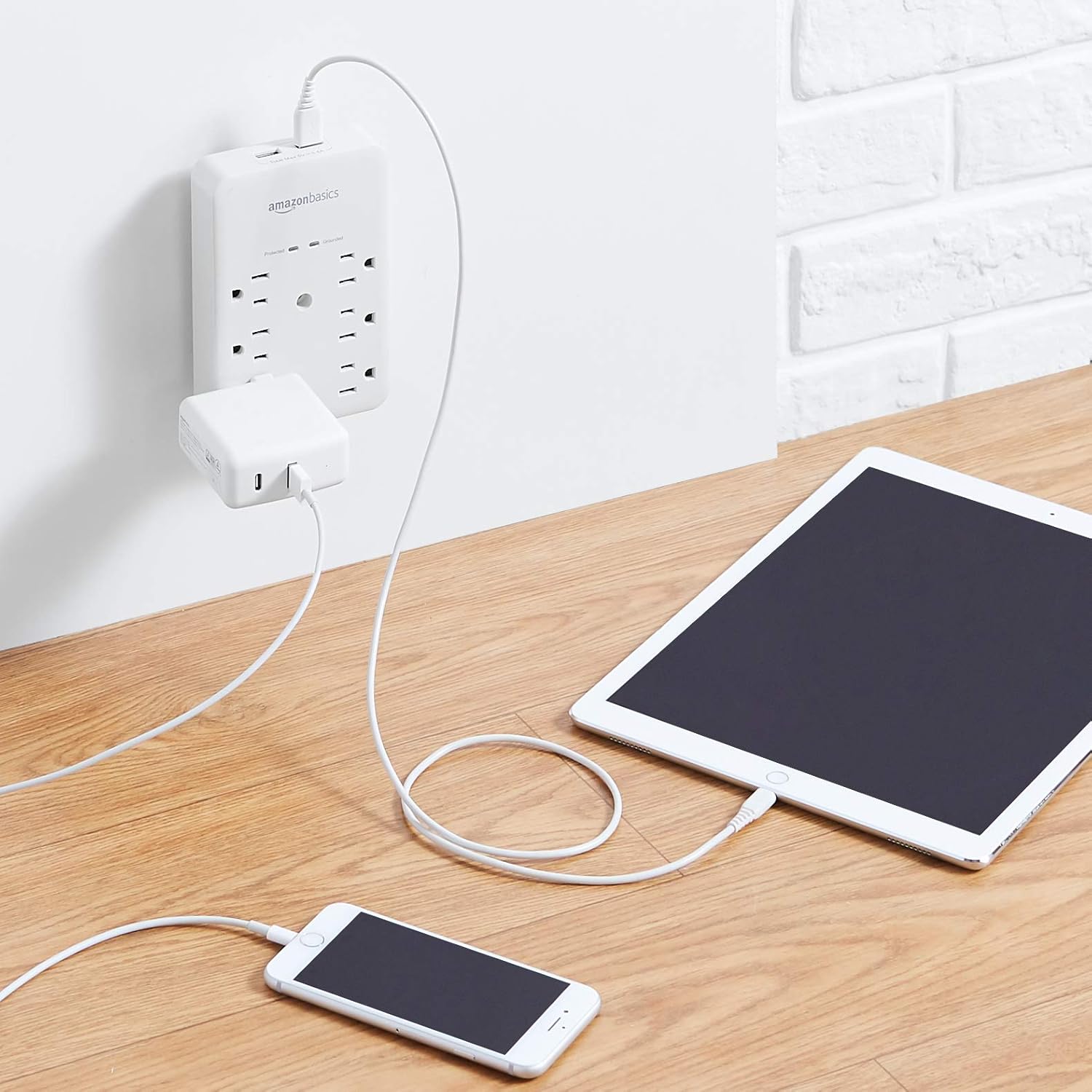  Basics 6 Outlet, Wall Mount Surge Protector, Power Strip, 2 USB ports 3.4A, 1080 Joules: Electronics