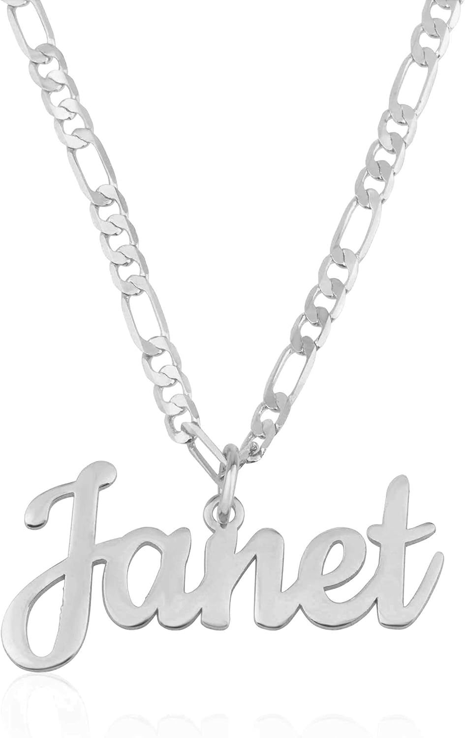 Beleco Jewelry Personalized Name Necklace With Figaro Chain in Sterling Silver 925 or Gold/Rose Plated 18k - Custom Name Jewelry - 15 Font Style - Old English Name Gothic Font: Clothing