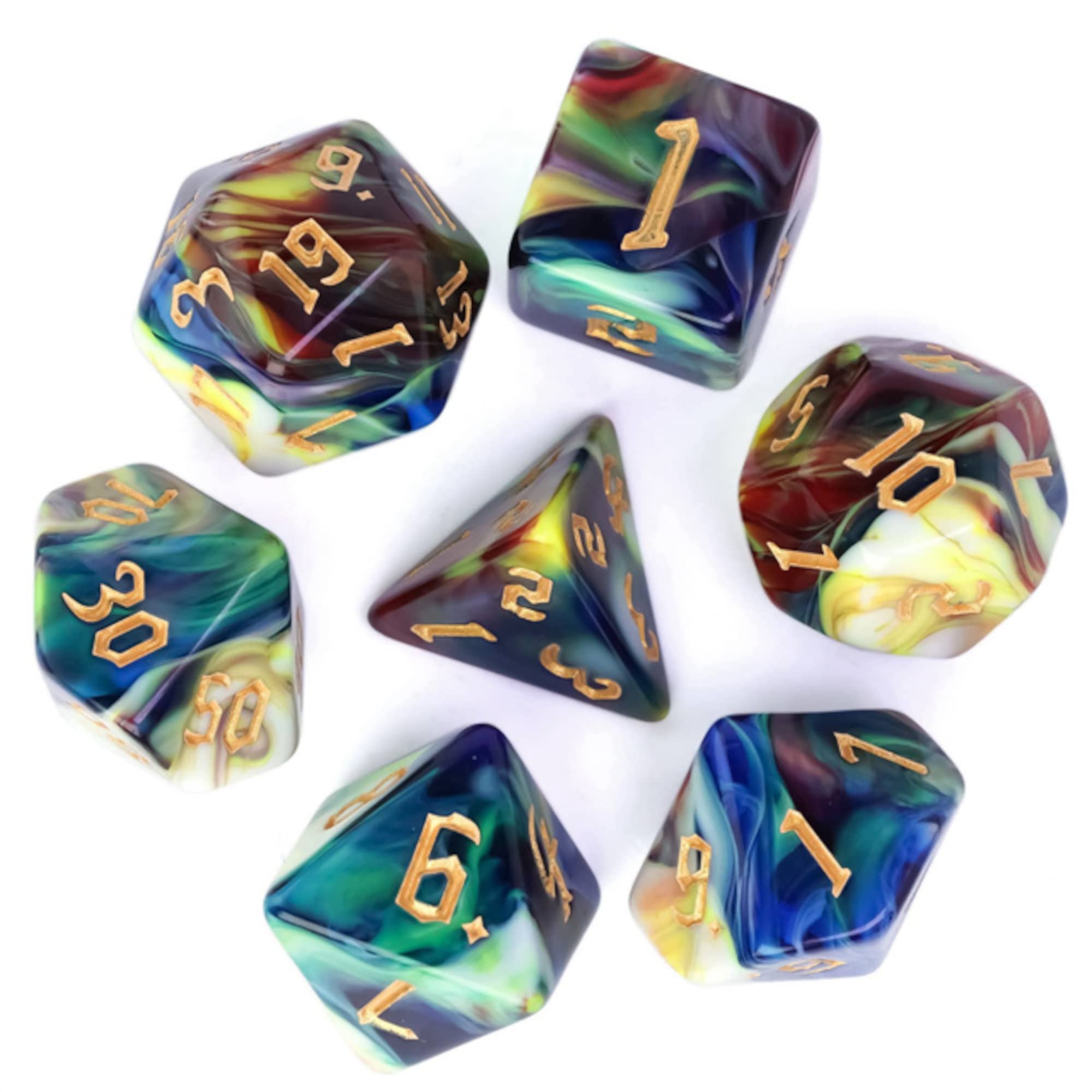 Artist's Canvas Dice Multi-coloured Colourful Polyhedral TTRPG Dice for Card Games War Games and Tabletop RPG's