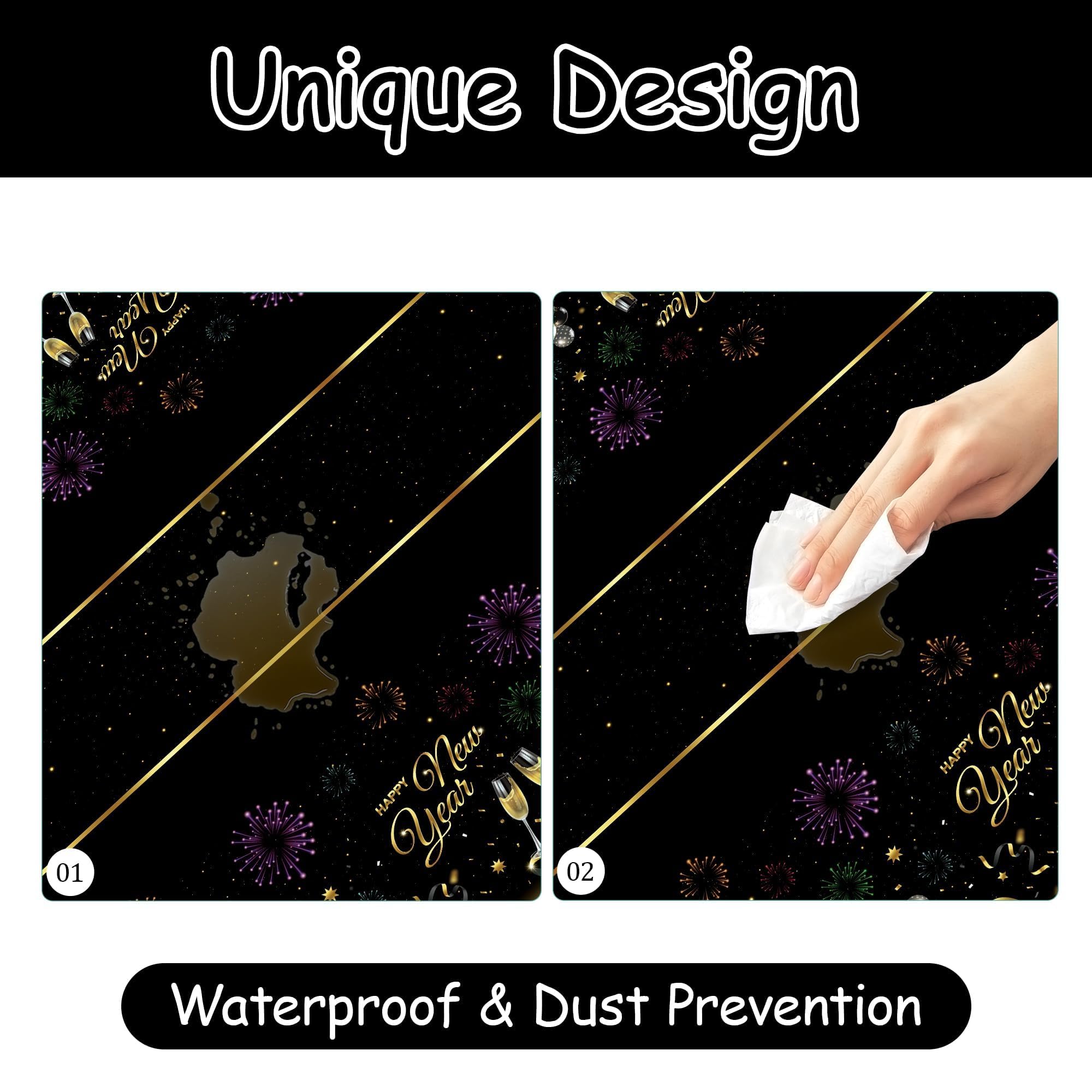 Childom 2 Pack Happy New Year Tablecloths,Happy New Years Decorations 2026,Disposable Rectangular Tablecloths Plastic 54