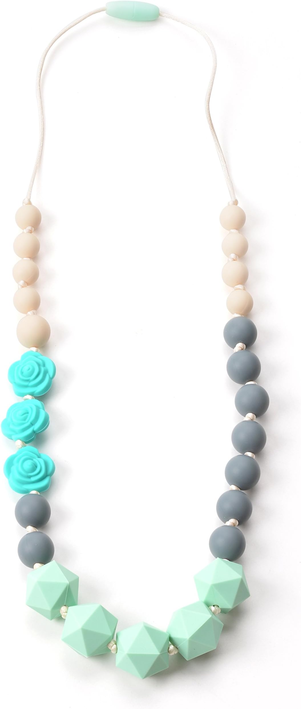 Nummy Beads Turquoise Rose Silicone Baby Teething Necklace for Mom to Wear, 100% BPA Free